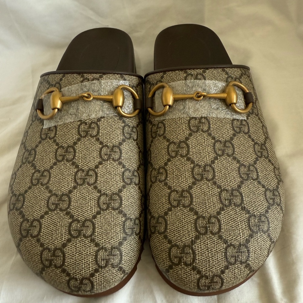 Gucci Women GG Supreme Horsebit Mule